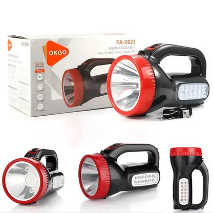Ручний ліхтар акумуляторний 5W, від мережі 220V, OKGO FA-2623 / Кемпінговий ліхтар LED / Аварійний світильник / Ручний ліхтарик