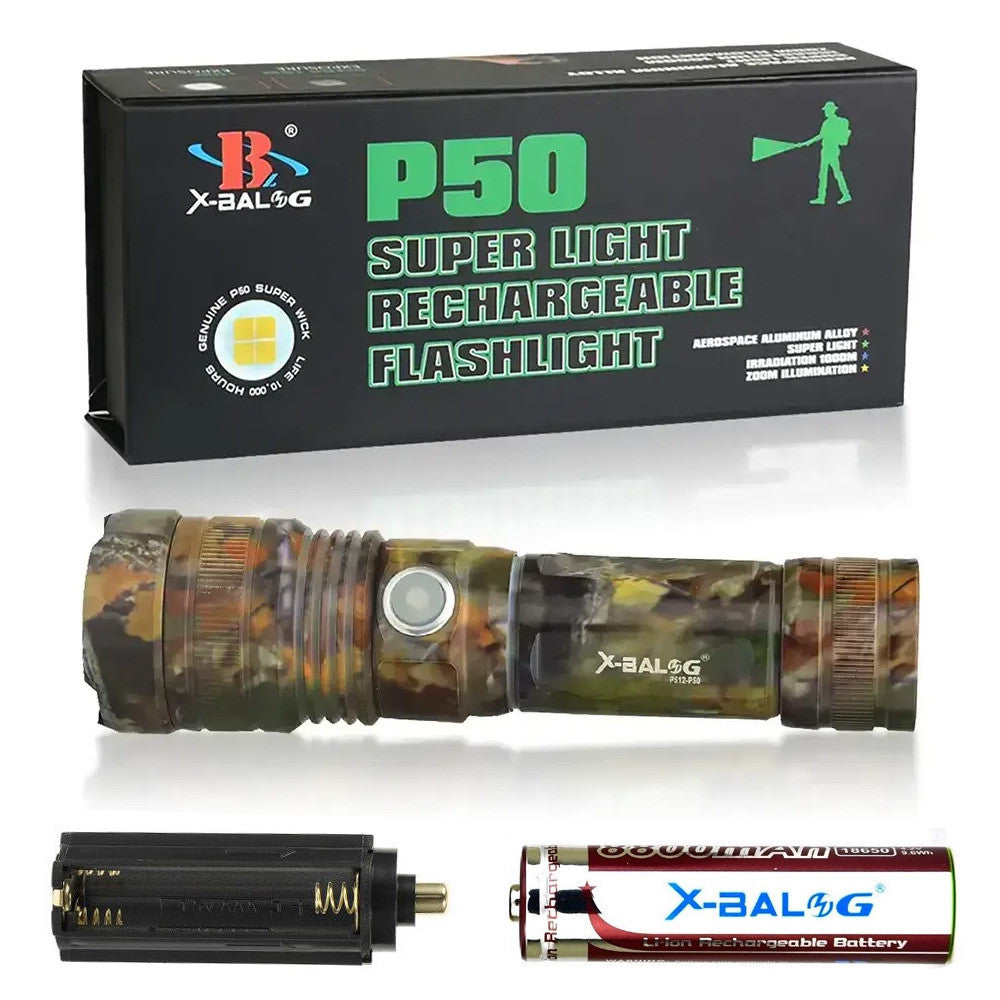 Акумуляторний ручний ліхтар з USB, 5 режимів, Bailong BL-P512M-P50, Камуфляж/ Тактичний ліхтарик із зумом / Потужний ліхтар ручний