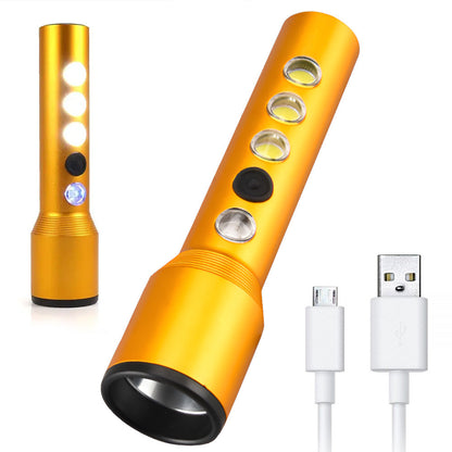 Ручний ліхтар акумуляторний, USB, 5W + 3COB 2102, Золотистий / Світлодіодний LED ліхтарик / Ліхтарик ручний