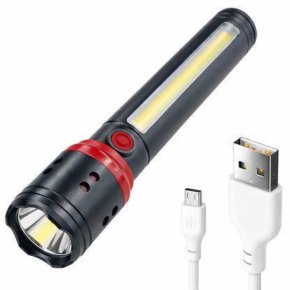 Ручний ліхтар акумуляторний із зумом та бічним світлом, від USB, Bailong BL-F863 / Акумуляторний ліхтарик ручний / LED ліхтар