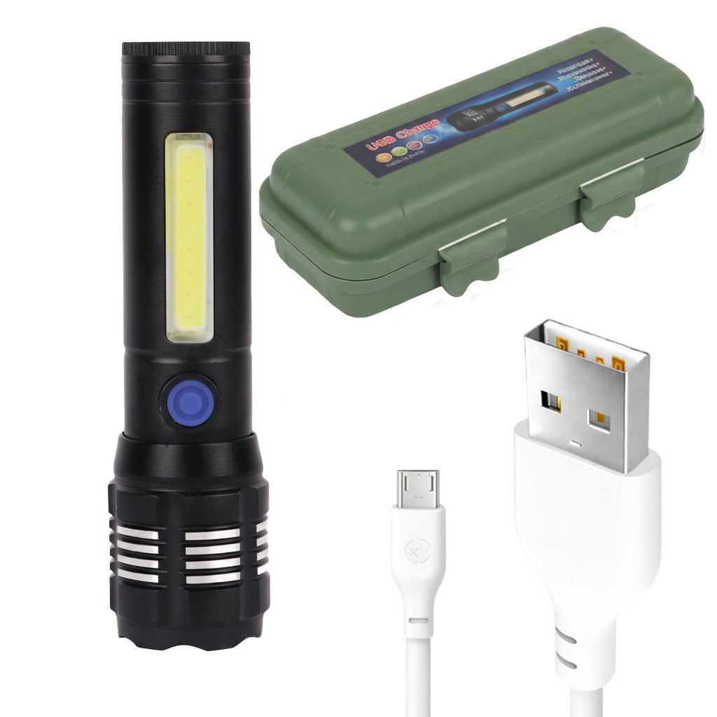 Ручний ліхтар акумуляторний із зумом та бічним світлом, від USB, Bailong BL-F981 / Акумуляторний ліхтарик ручний / Ліхтар LED