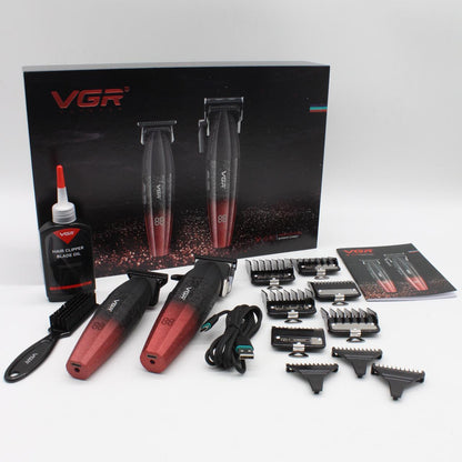 Набір для стрижки 2в1 (9 насадок) від USB, VGR V-640, Червоний / Акумуляторна машинка для стрижки / Тример для стрижки