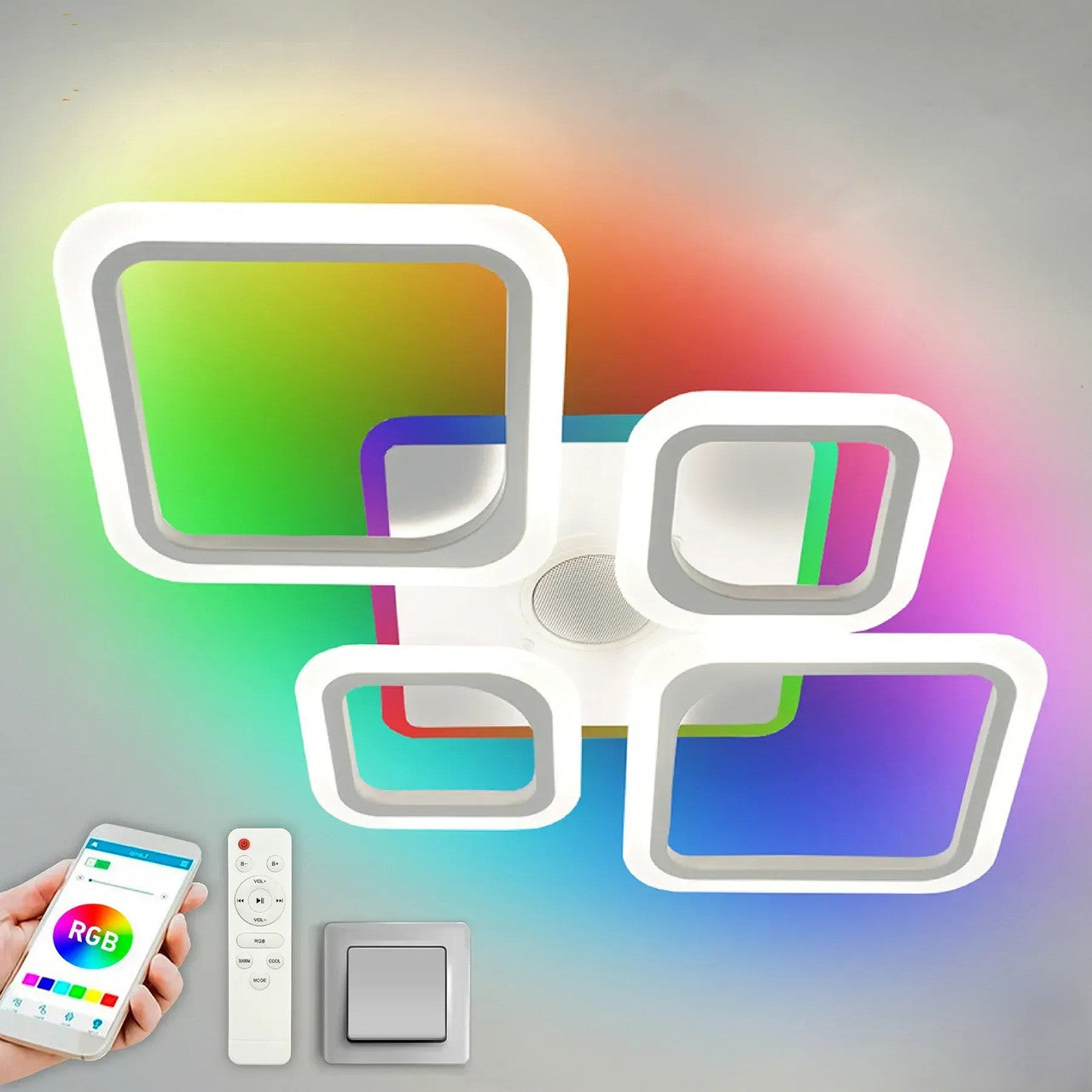 Смарт люстра з колонкою, 85 Вт, 725x460x80 мм, OVAL RGB MUSIC 5S, / Музична LED люстра / Розумна люстра світлодіодна