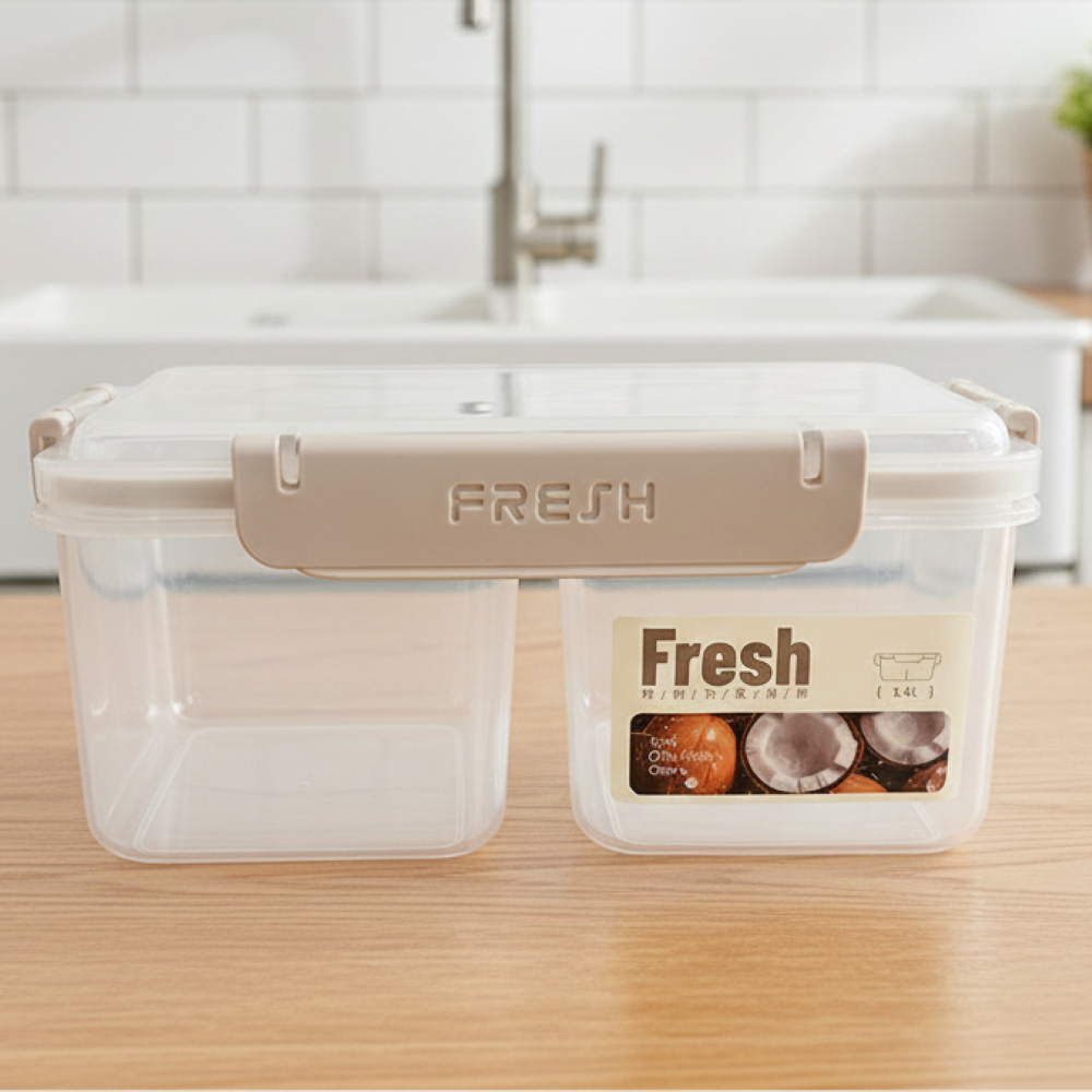 Ланчбокс 1,4л з роздільником та кришкою, Fresh, Бежевий / Прямокутний харчовий контейнер / Герметичний бокс / Контейнер для їжі