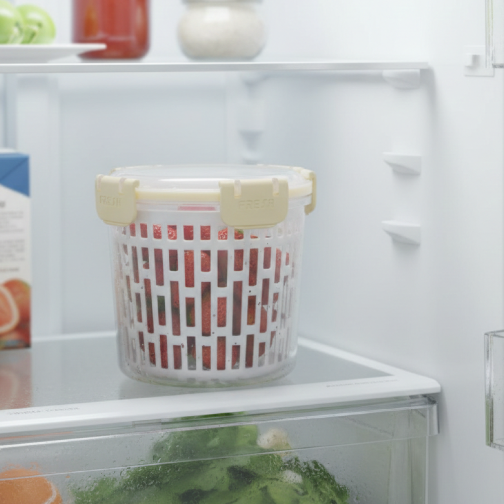 Контейнер для зберігання продуктів 2.2л, Fresh / Судок зі знімним кошиком / Двошарові пластикові контейнери / Круглий судок