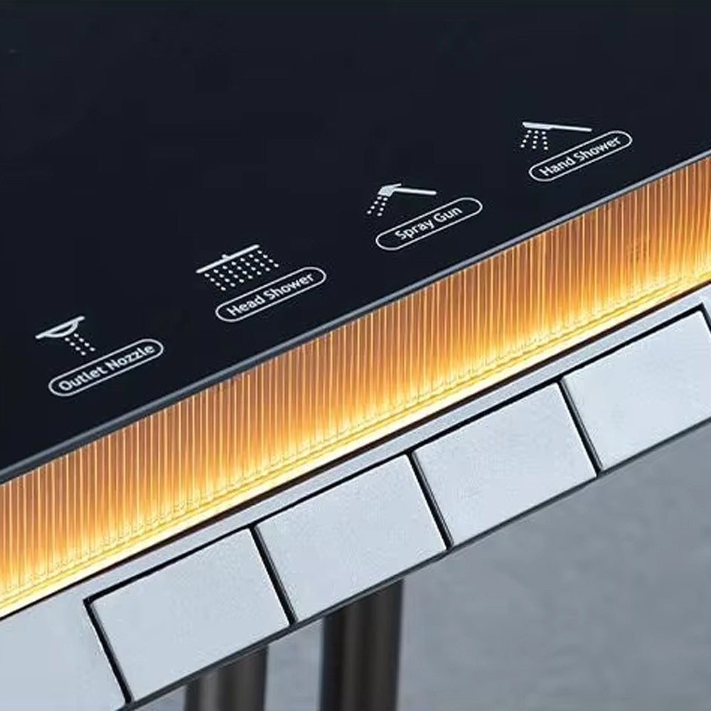 Душова панель з LED підсвіткою та термостатом, Чорний / Душова система з дисплеєм / Розумний душ з тропічною лійкою та водоспадом