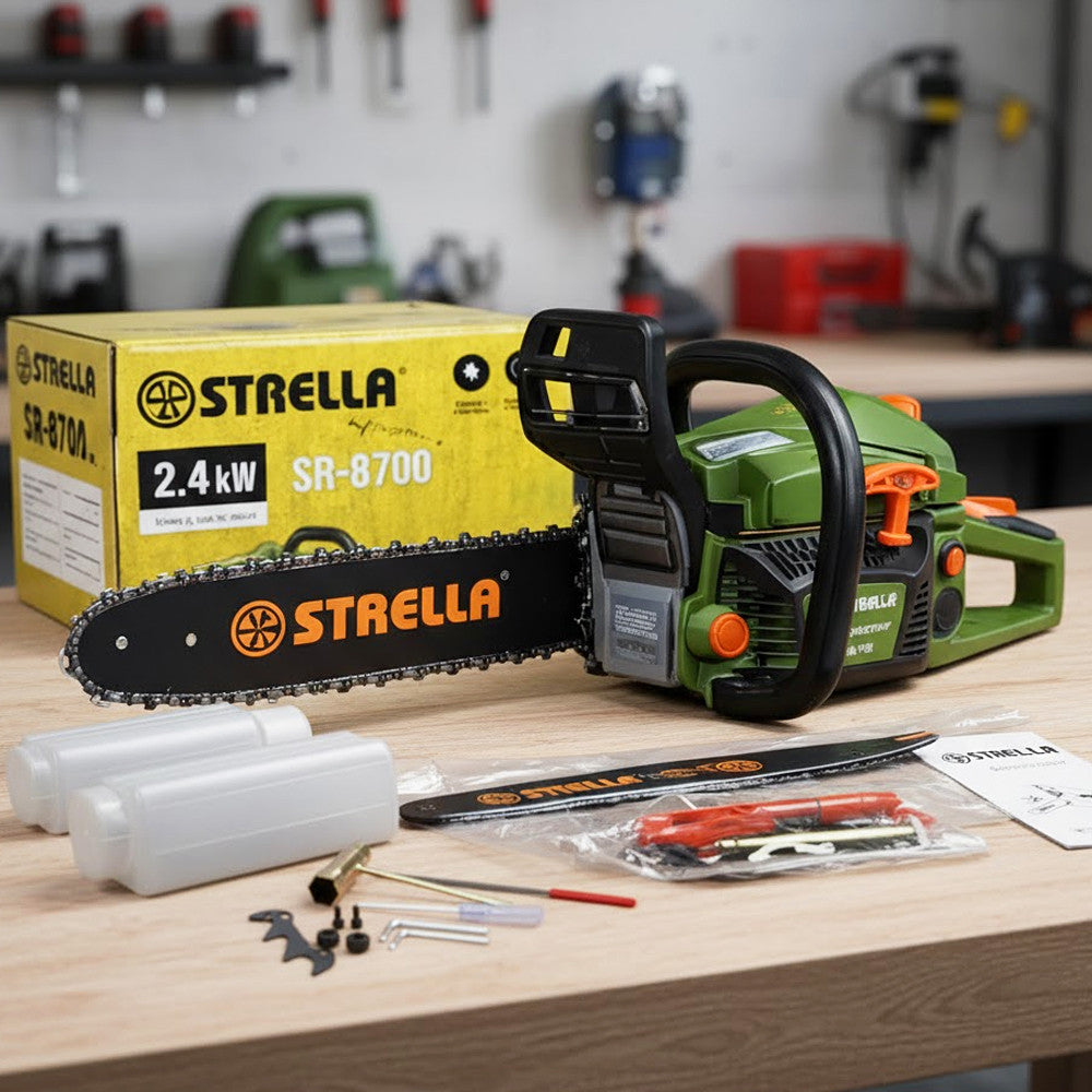 Бензопила 2,4 кВт для саду та дому STRELLA SR-8700, Зелений / Ланцюгова пила бензинова / Пила для дров / Бензопила побутова