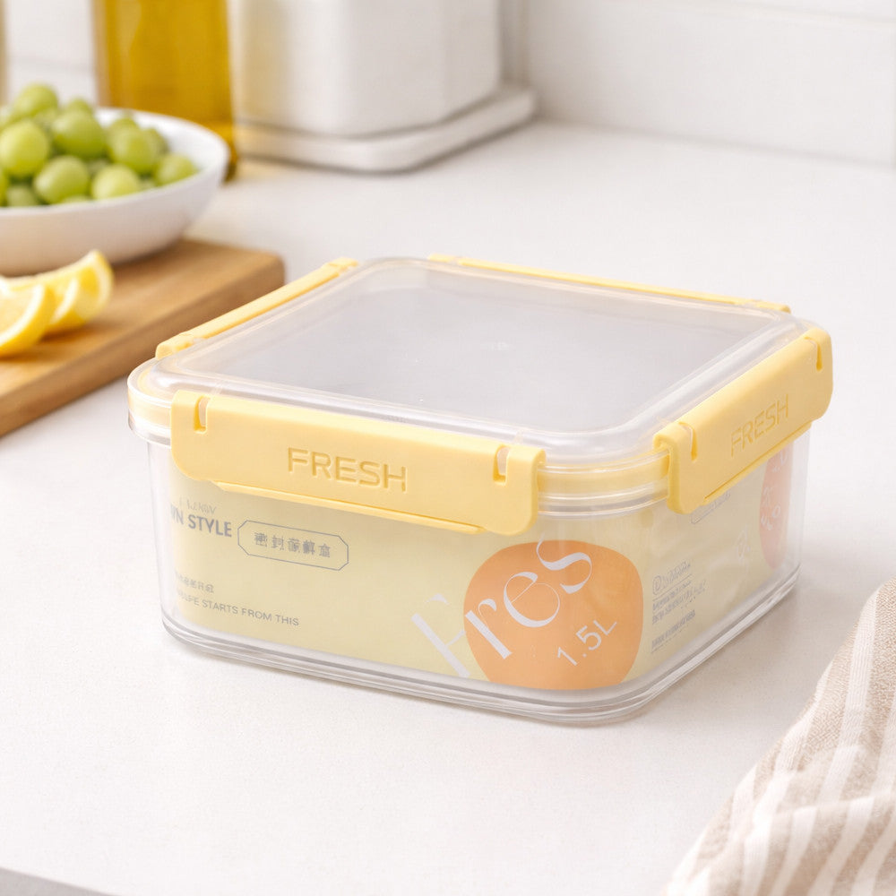 Герметичний харчовий квадратний контейнер Fresh 1,5л 17,5x17,5x8см FRESH / Ланч-бокс / Судок для холодильника з затискачами