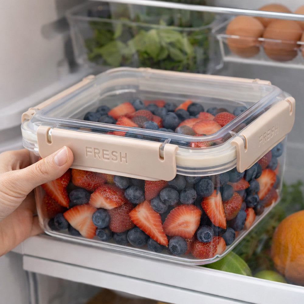 Герметичний харчовий квадратний контейнер Fresh 1,5л 17,5x17,5x8см FRESH / Ланч-бокс / Судок для холодильника з затискачами