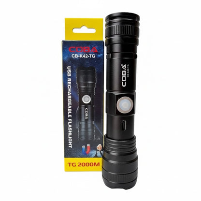 Акумуляторний ручний ліхтарик з магнітом, ZOOM, 3 режими, USB, CB-K42-TG, Чорний / Світлодіодний ліхтарик / Тактичний ліхтарик