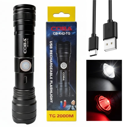 Акумуляторний ручний ліхтарик з магнітом, ZOOM, 3 режими, USB, CB-K42-TG, Чорний / Світлодіодний ліхтарик / Тактичний ліхтарик