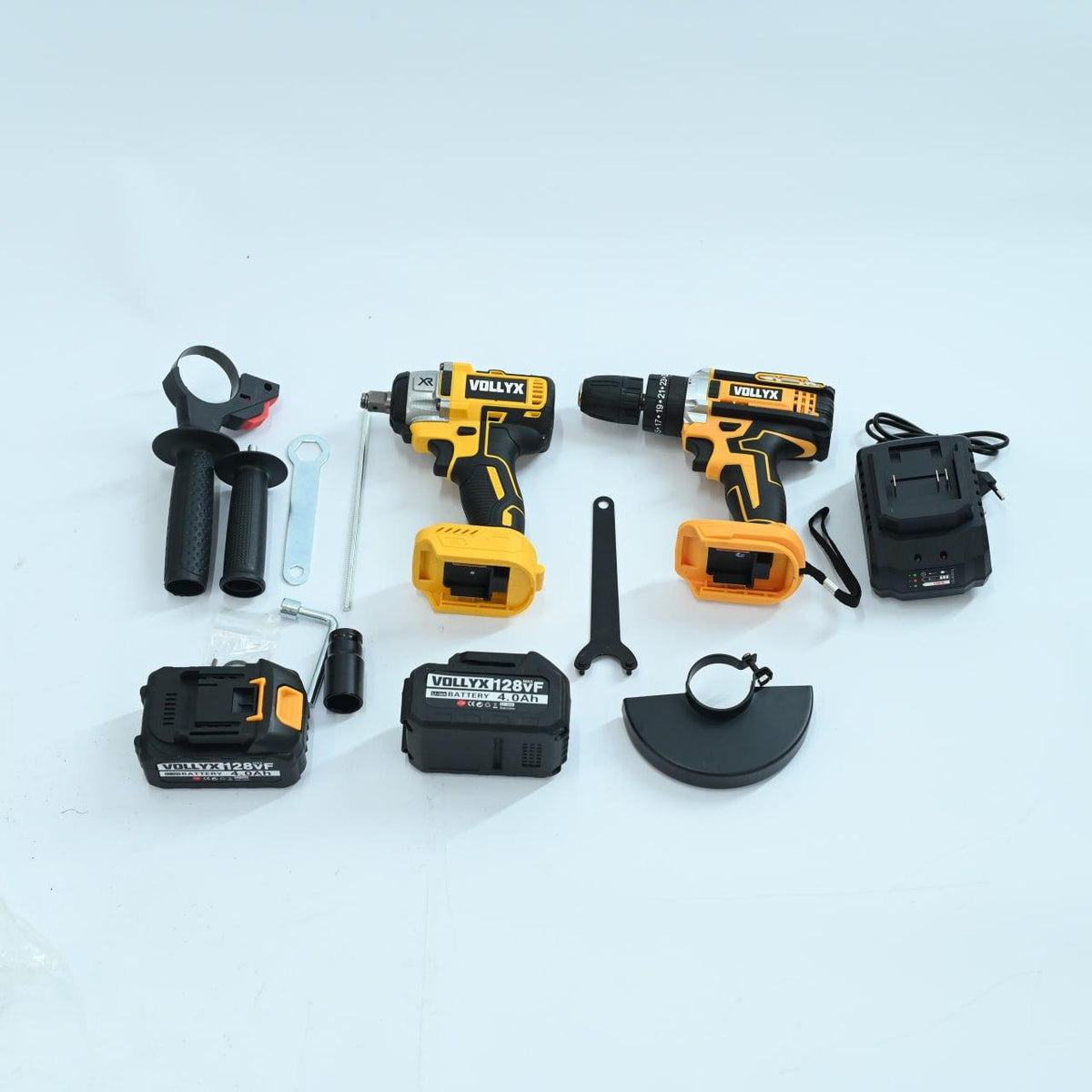 Набір акумуляторних інструментів 5в1 + 2 АКБ, у кейсі, Жовтий / Шуруповерт / Болгарка / Перфоратор / Гайковерт