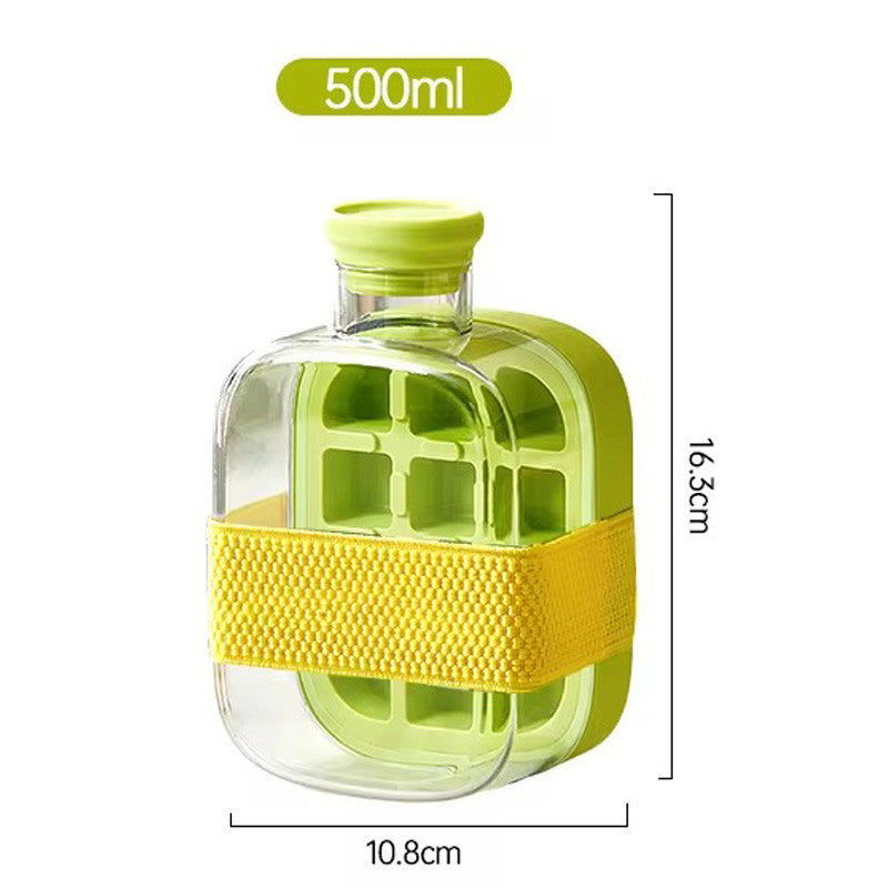 Пляшка для льоду 500мл з трубочкою та кришкою, Ice Cube Box, Зелена / Форма для льоду / Пляшка-форма для льоду