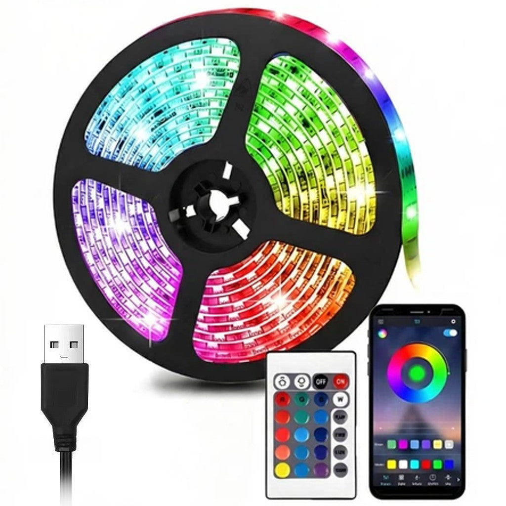 Світлодіодна стрічка з пультом ДК, RGB, USB, Bluetooth, 5м DL60 Pro / Самоклеюча багатобарвна стрічка