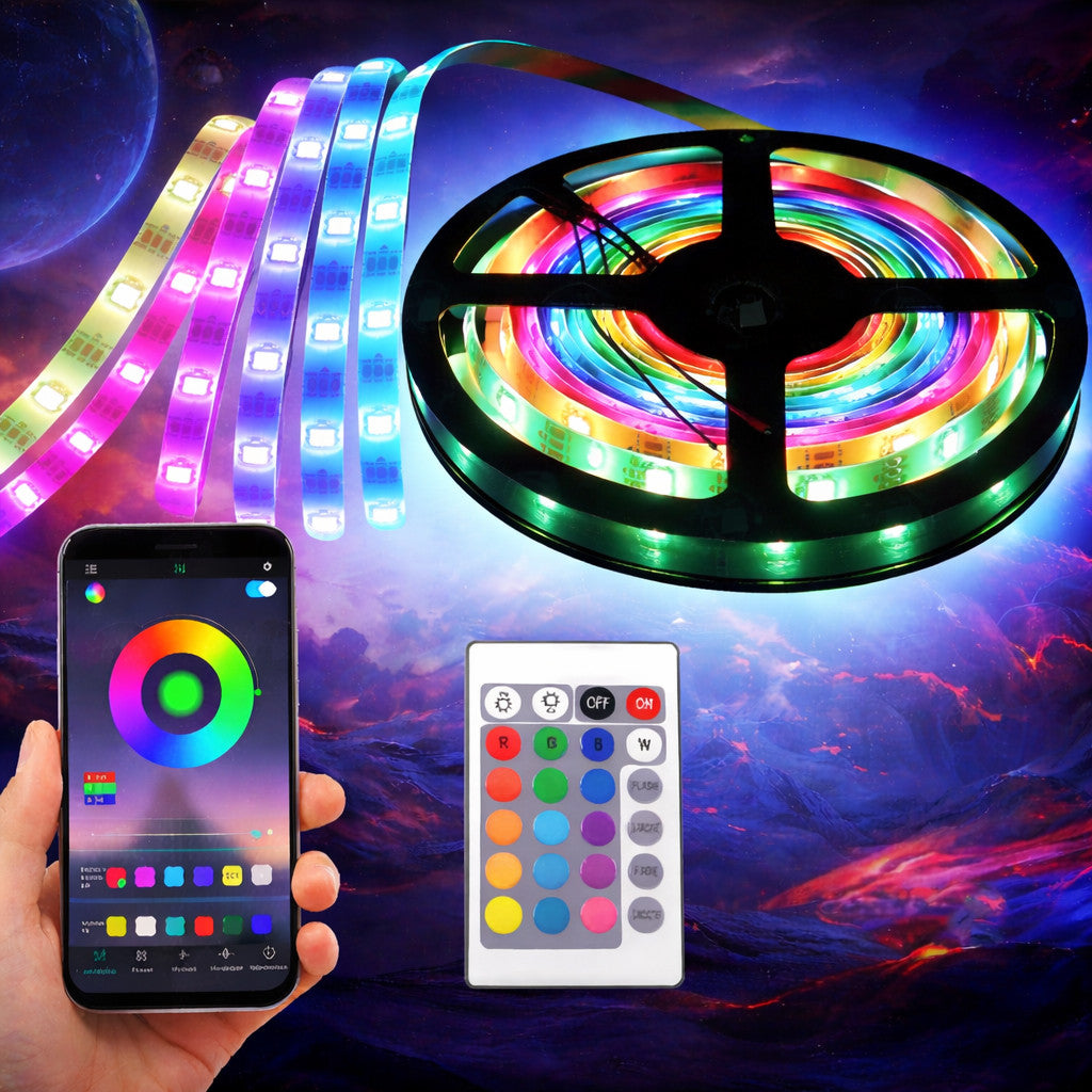 Світлодіодна стрічка з пультом ДК, RGB, USB, Bluetooth, 5м DL60 Pro / Самоклеюча багатобарвна стрічка
