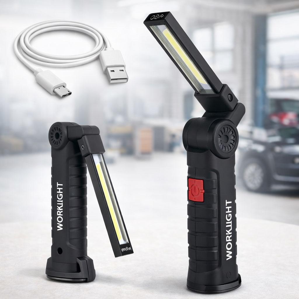 Акумуляторний ліхтарик на магніті, від USB WORKLIGHT-W51-SMD + COB, Чорний / Кемпінговий ліхтар / Підвісний ліхтарик для СТО