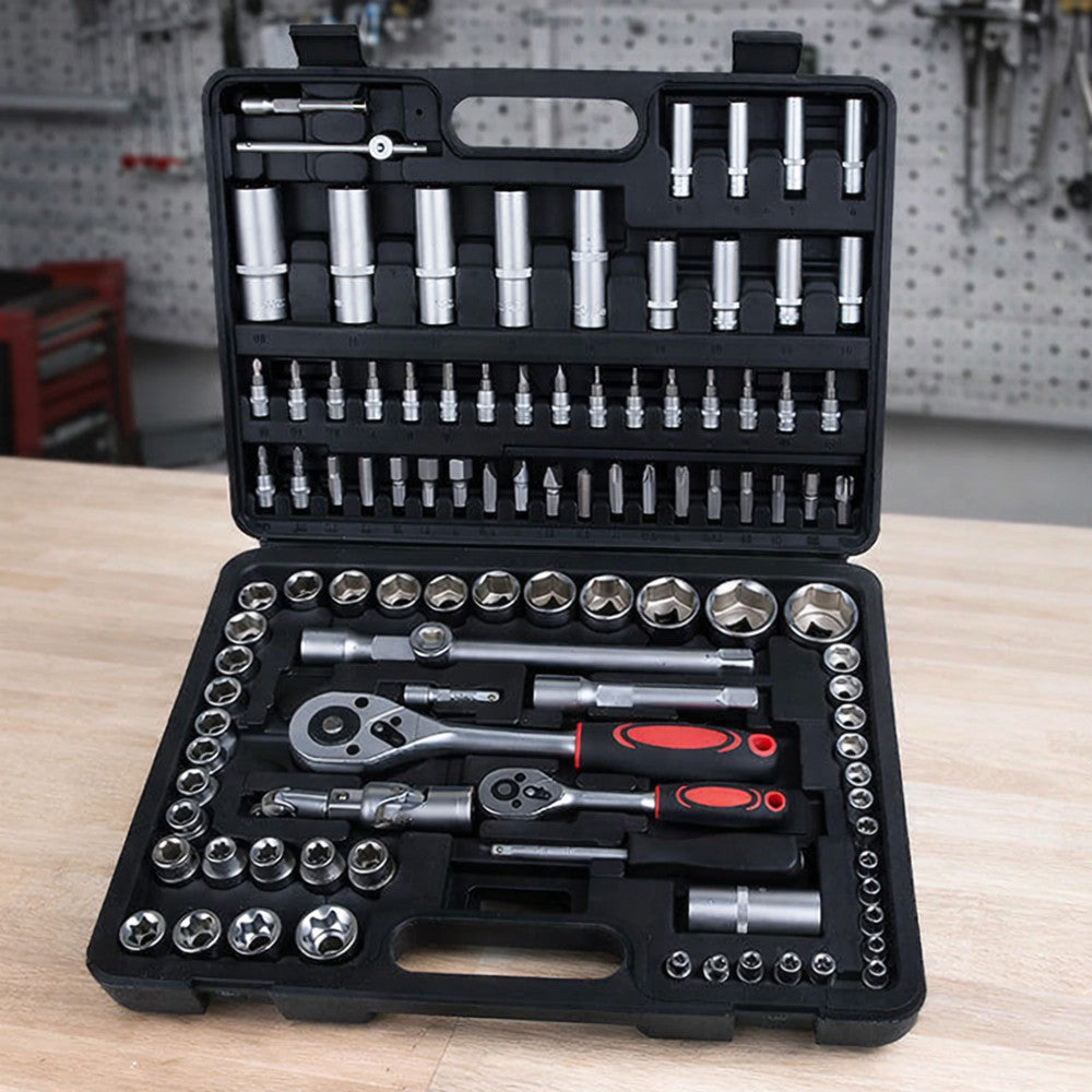 Набір інструментів 108 предметів у кейсі, Чорний / Великий набір ручного інструменту з тріскачкою