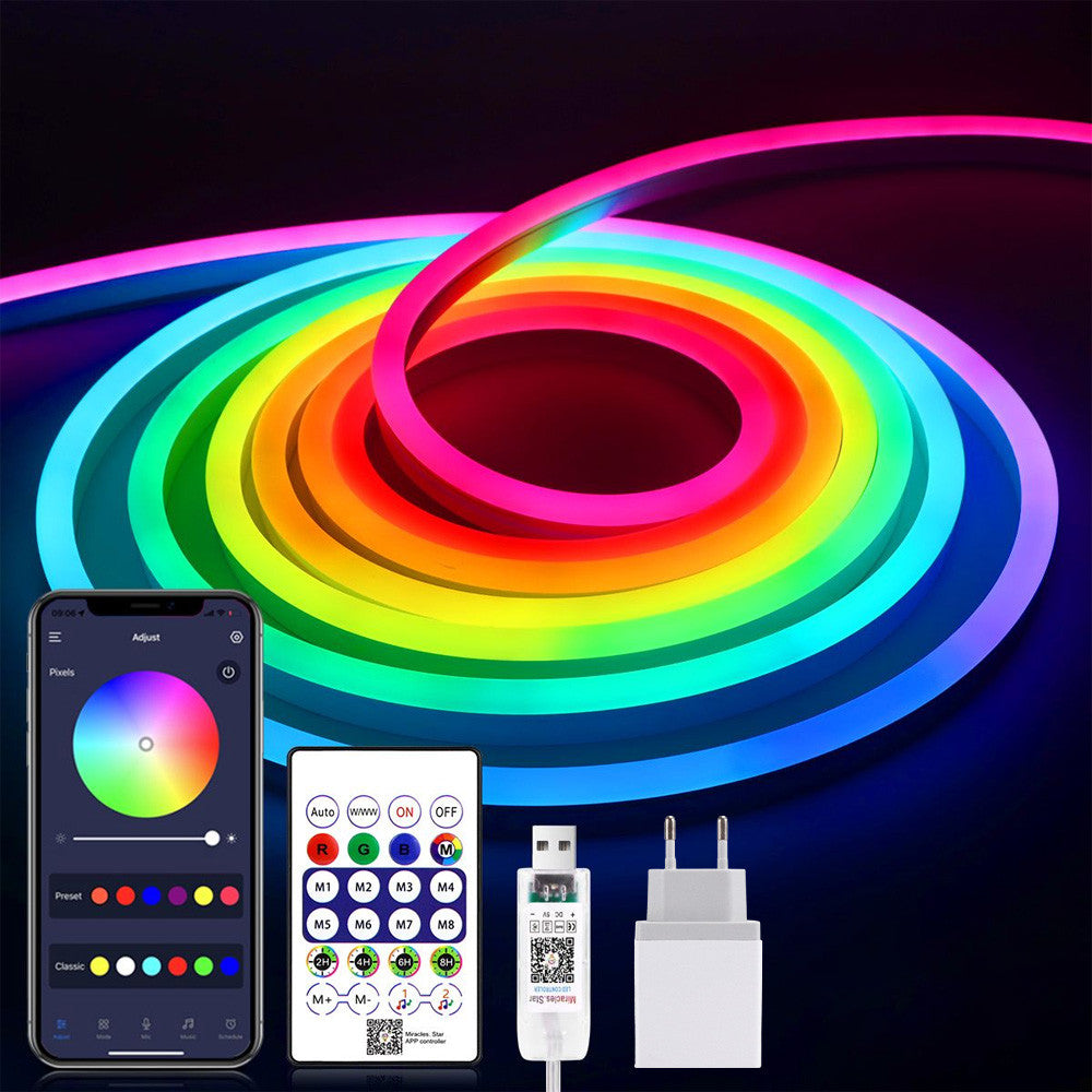 Розумна неонова стрічка від USB, 5 м, пульт + Bluetooth, Rgb / RGB стрічка / Гнучкий неон / Стрічка світлодіодна