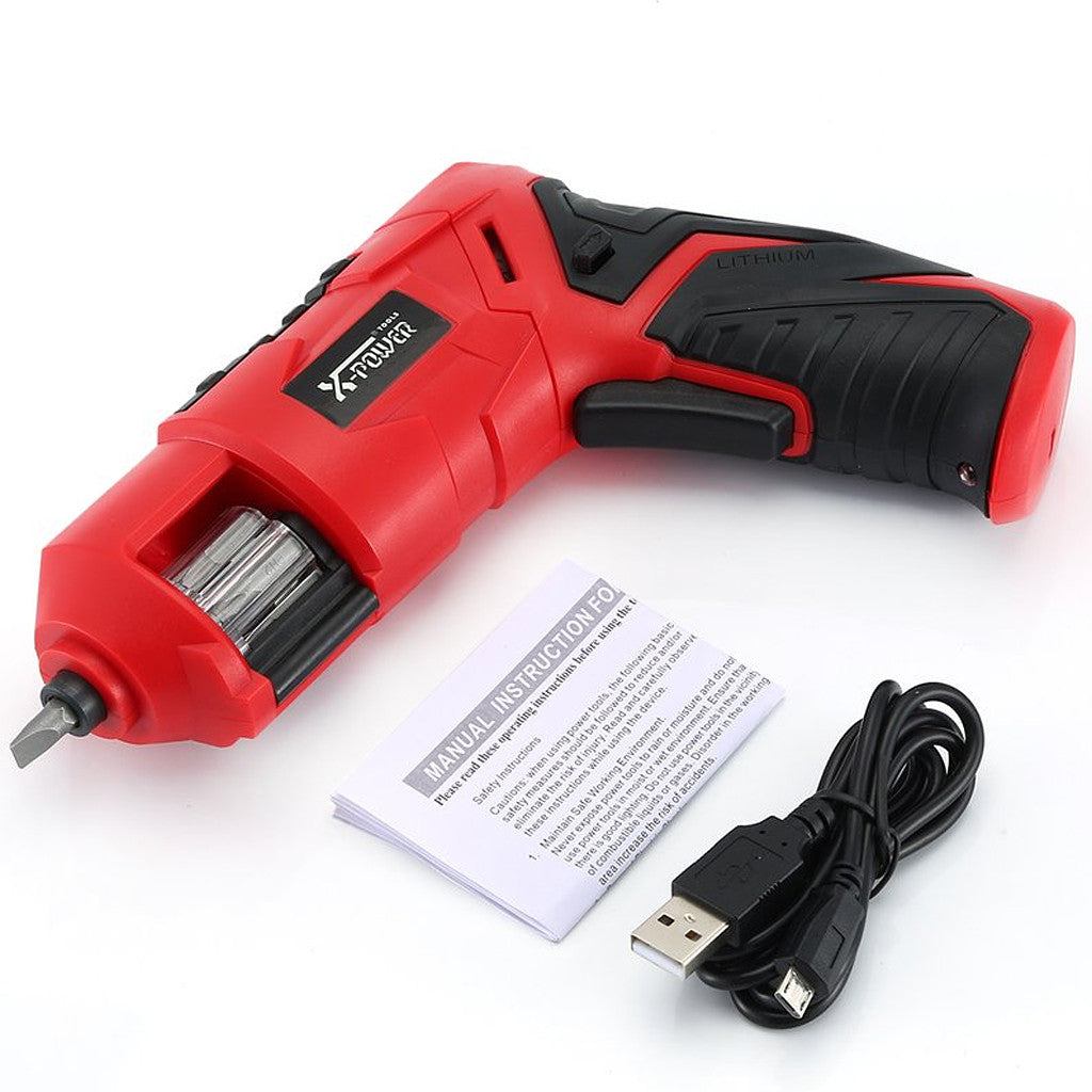 Акумуляторна викрутка від USB, 3,6 В, 4 Нм, +6 біт, X-POWER KCS625-Z6B, Червона / Викрутка револьверного типу / Електровикрутка