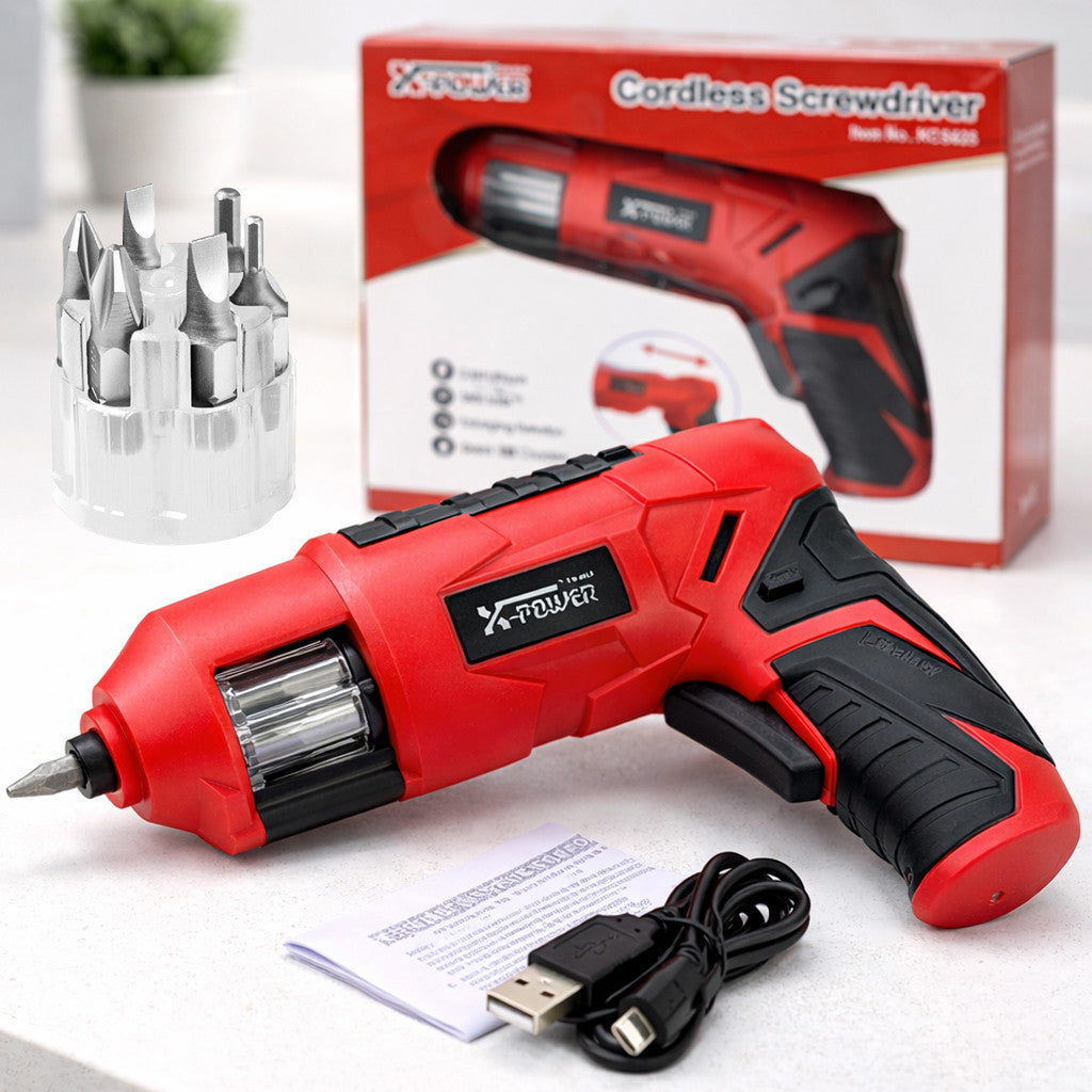 Акумуляторна викрутка від USB, 3,6 В, 4 Нм, +6 біт, X-POWER KCS625-Z6B, Червона / Викрутка револьверного типу / Електровикрутка