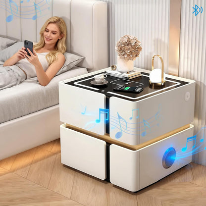 Приліжкова тумбочка з USB, датчиком освітлення, Bluetooth аудіо, 50х48х40см, Сірий / Тумба в спальню / Тумбочка приліжкова