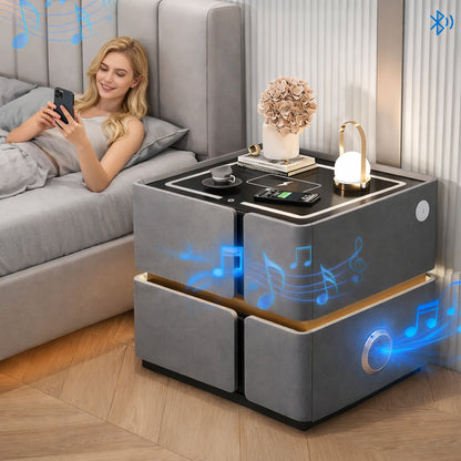Приліжкова тумбочка з USB, датчиком освітлення, Bluetooth аудіо, 50х48х40см, Сірий / Тумба в спальню / Тумбочка приліжкова