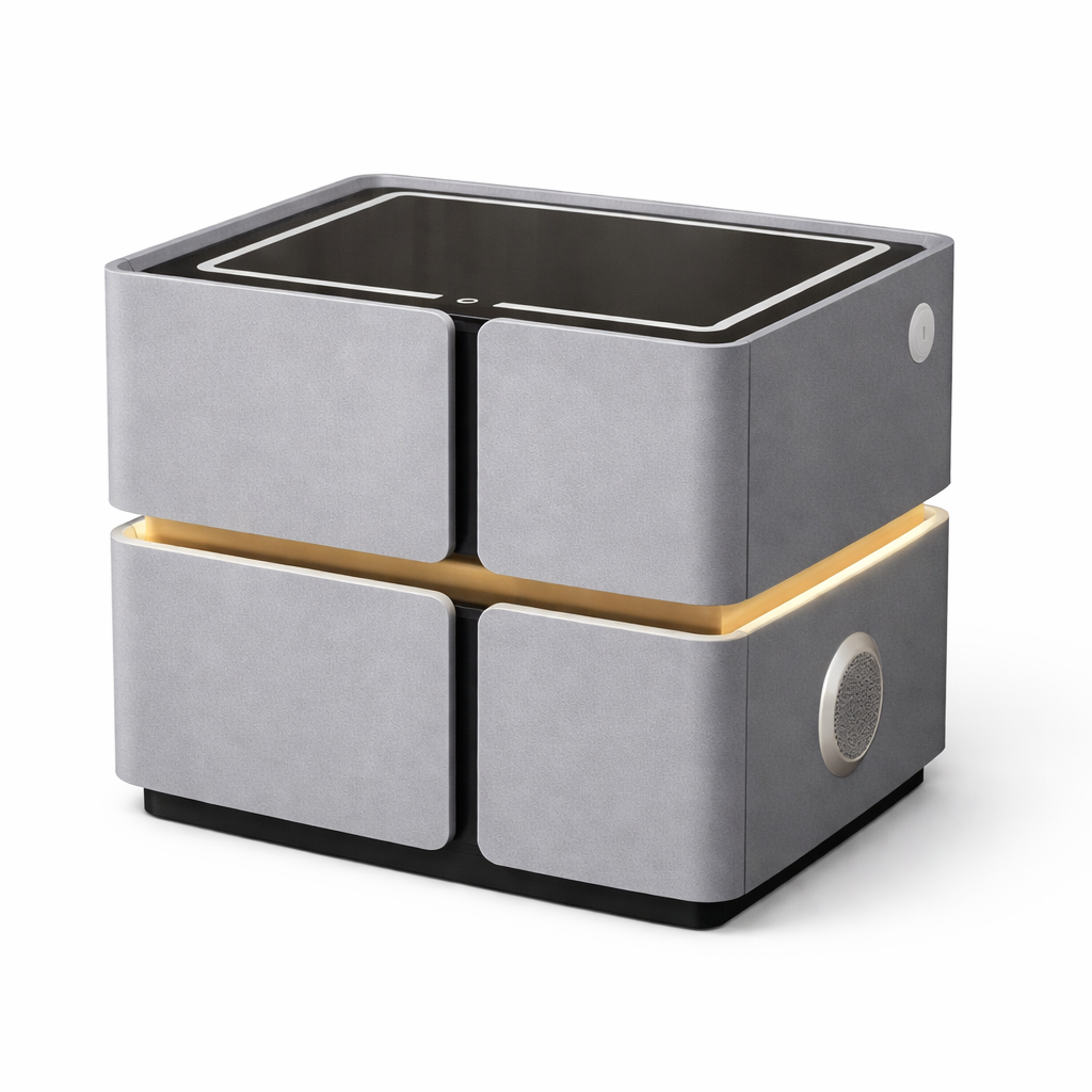Приліжкова тумбочка з USB, датчиком освітлення, Bluetooth аудіо, 50х48х40см, Сірий / Тумба в спальню / Тумбочка приліжкова