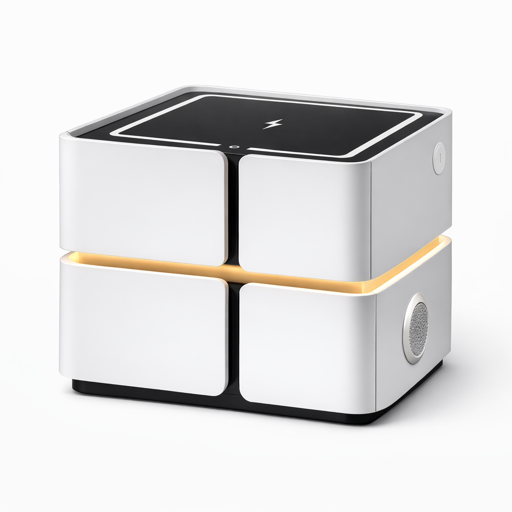 Приліжкова тумбочка з USB, датчиком освітлення, Bluetooth аудіо, 50х48х40см, Сірий / Тумба в спальню / Тумбочка приліжкова