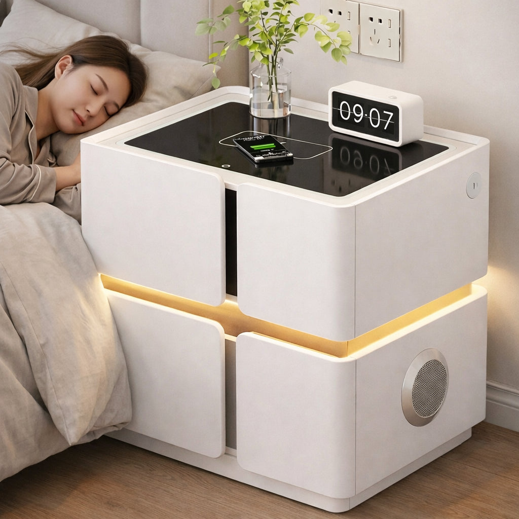 Приліжкова тумбочка з USB, датчиком освітлення, Bluetooth аудіо, 50х48х40см, Сірий / Тумба в спальню / Тумбочка приліжкова