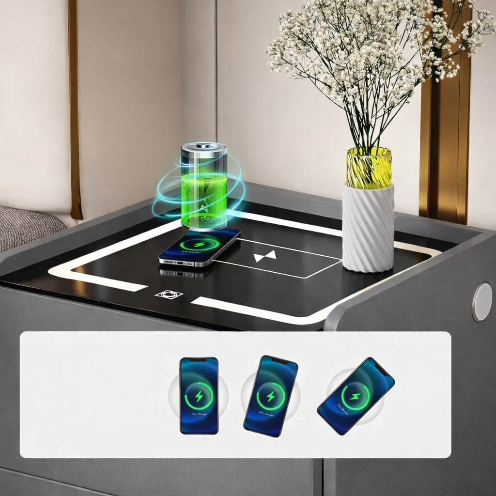 Приліжкова тумбочка з USB, датчиком освітлення, Bluetooth, 50х47х40см, Білий / Тумбочка з кодовим замком / Тумбочка приліжкова