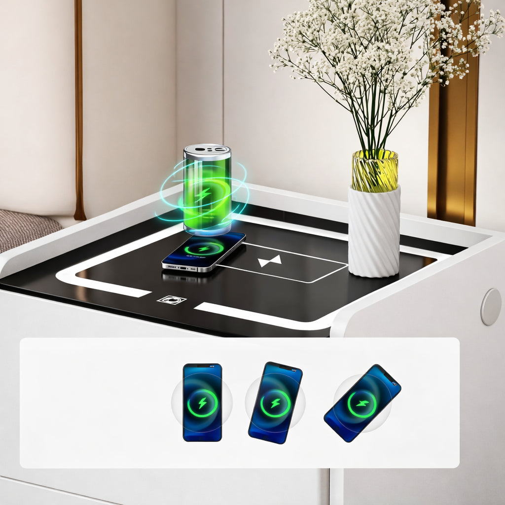 Приліжкова тумбочка з USB, датчиком освітлення, Bluetooth, 50х47х40см, Білий / Тумбочка з кодовим замком / Тумбочка приліжкова