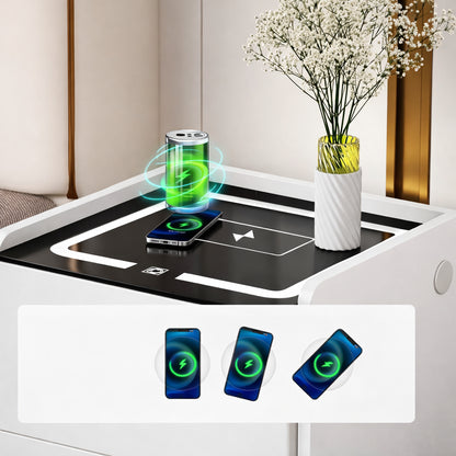 Приліжкова тумбочка з USB, датчиком освітлення, Bluetooth, 50х47х40см, Білий / Тумбочка з кодовим замком / Тумбочка приліжкова