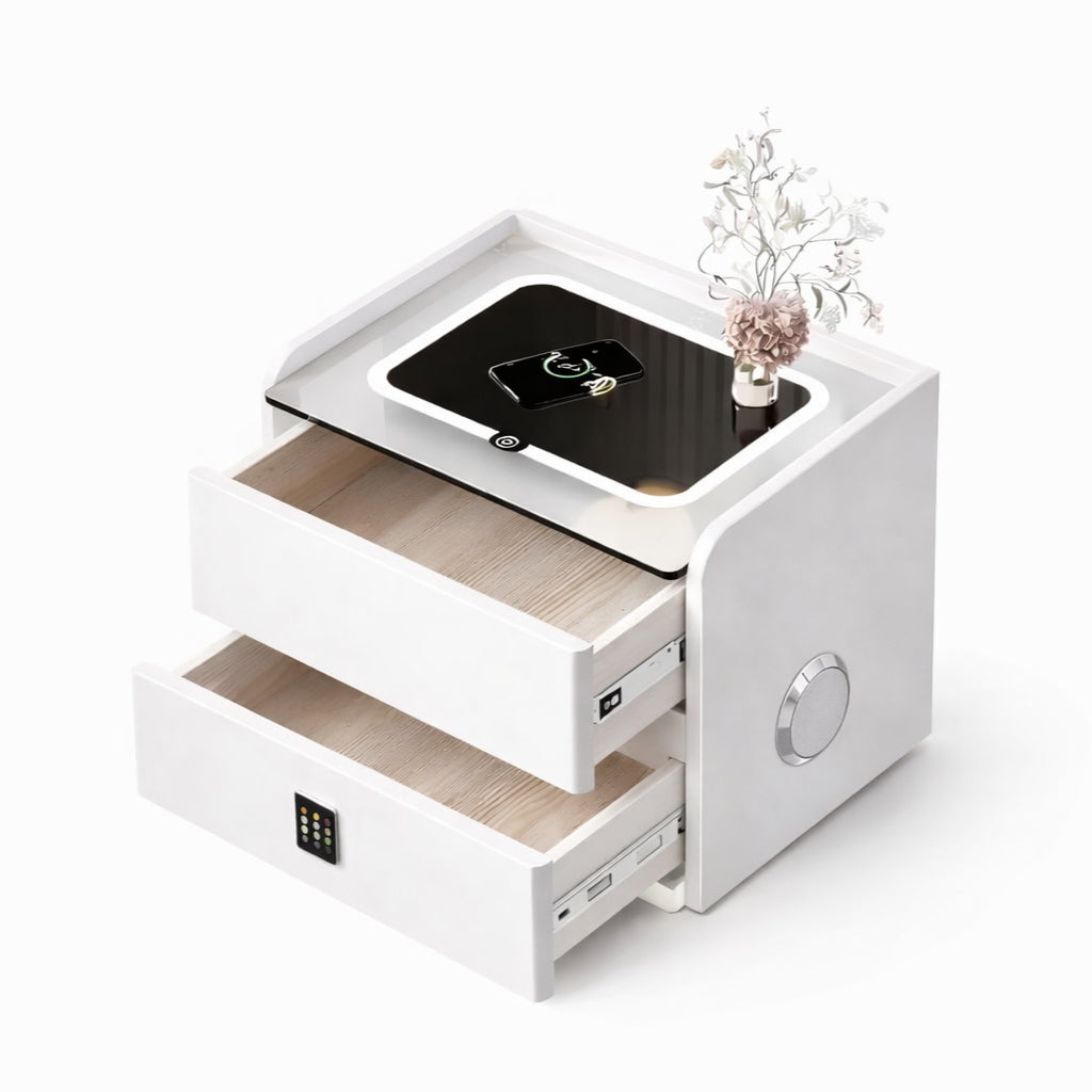 Приліжкова тумбочка з USB, датчиком освітлення, Bluetooth, 50х47х40см, Білий / Тумбочка з кодовим замком / Тумбочка приліжкова