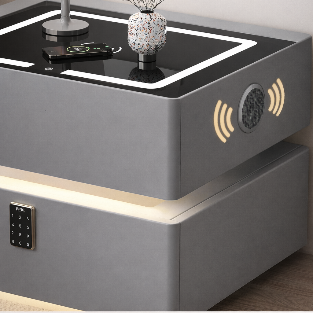Смарт-тумбочка з USB, з підсвіткою та Bluetooth аудіо, 50х41х48см, Білий / Тумбочка приліжкова / Тумбочка з кодовим замком