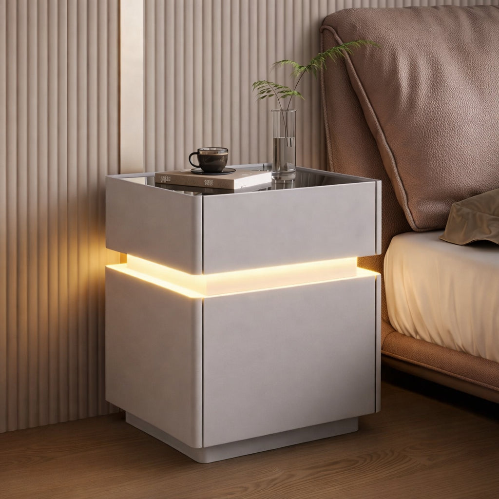Тумбочка з USB, датчиком освітлення, Bluetooth, з сейфом, 51х40х40см, Білий / Тумбочка розумна / Смарт тумбочка