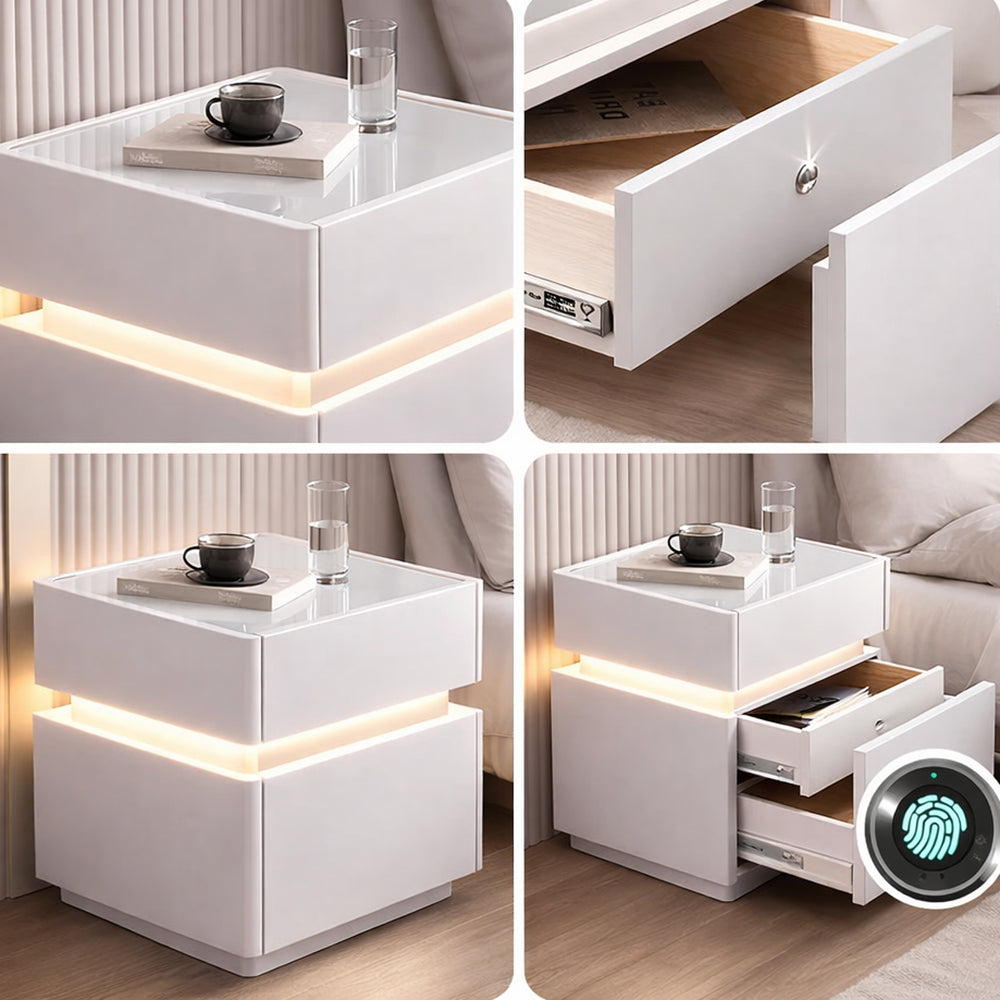 Тумбочка з USB, датчиком освітлення, Bluetooth, з сейфом, 51х40х40см, Білий / Тумбочка розумна / Смарт тумбочка