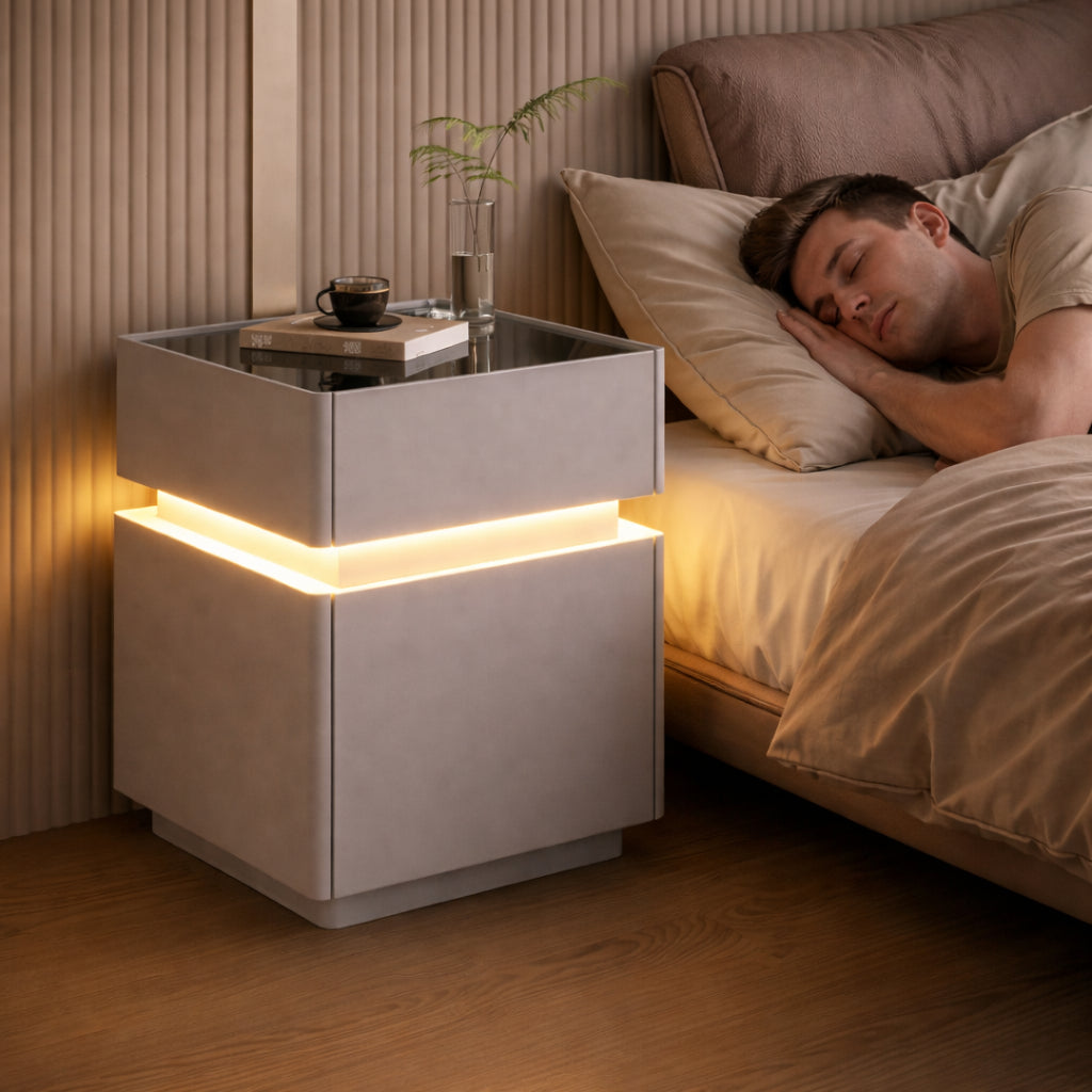 Тумбочка з USB, датчиком освітлення, Bluetooth, з сейфом, 51х40х40см, Білий / Тумбочка розумна / Смарт тумбочка