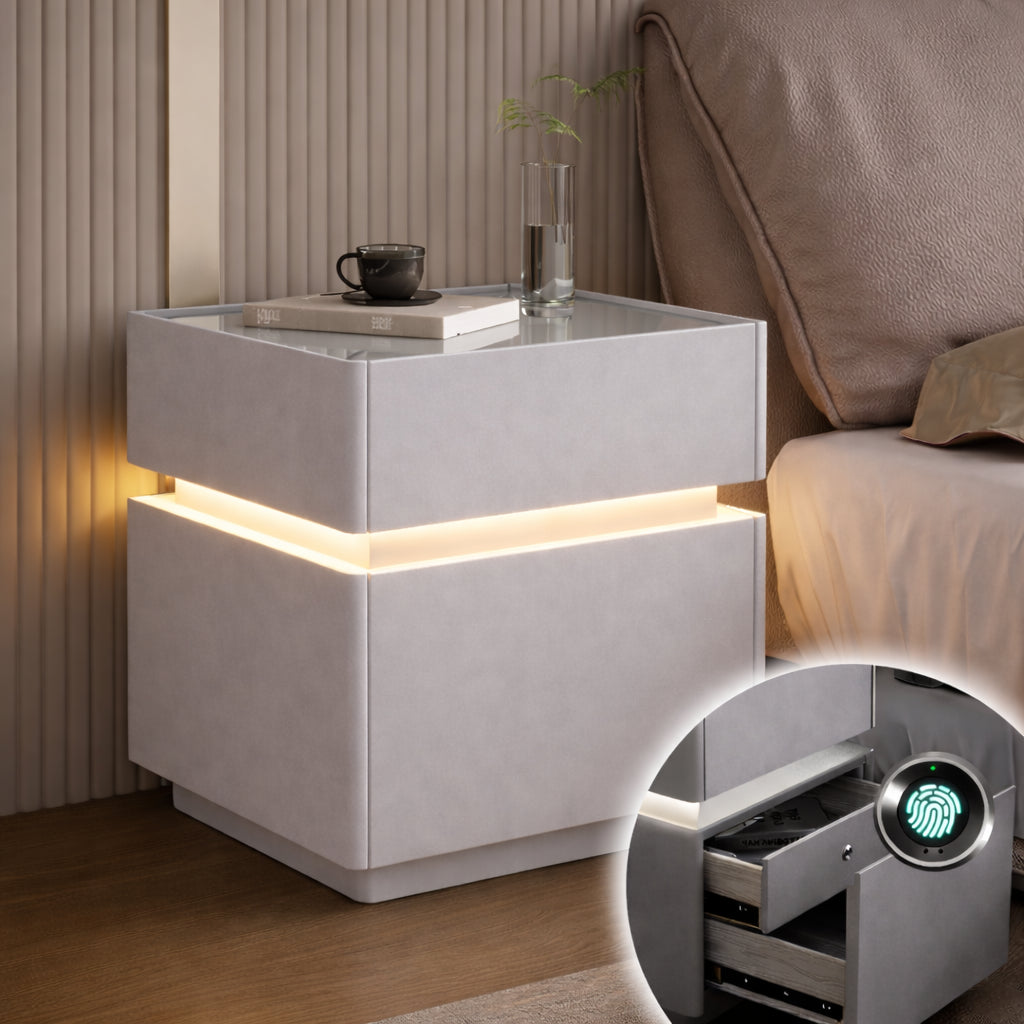 Тумбочка з USB, датчиком освітлення, Bluetooth, з сейфом, 51х40х40см, Білий / Тумбочка розумна / Смарт тумбочка