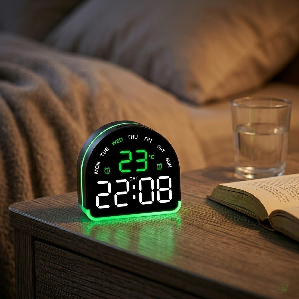 Настільний LED-годинник від USB + батарейки (подвійний будильник, термометр, календар) / Електронний годинник