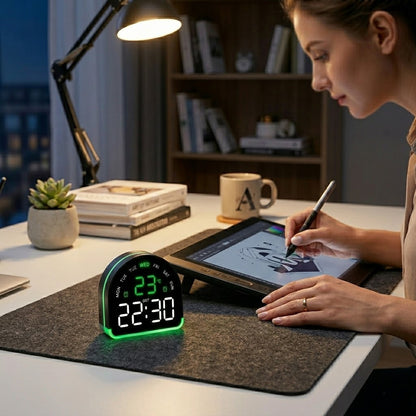 Настільний LED-годинник від USB + батарейки (подвійний будильник, термометр, календар) / Електронний годинник