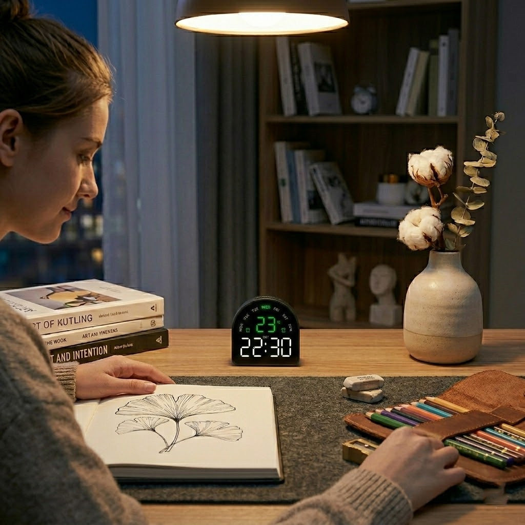Настільний LED-годинник від USB + батарейки (подвійний будильник, термометр, календар) / Електронний годинник