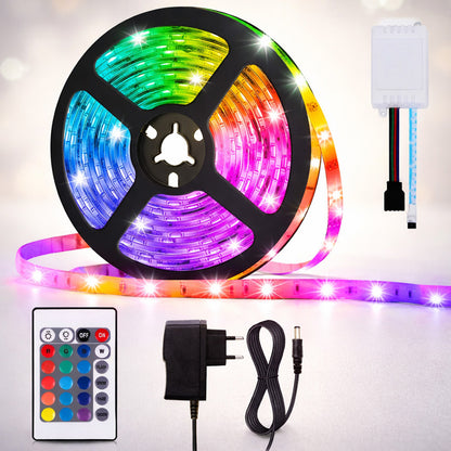 Світлодіодна LED стрічка 5м + пульт та блок живлення 12V, RGB / Різнокольорова лед стрічка / Підсвітка в кімнату
