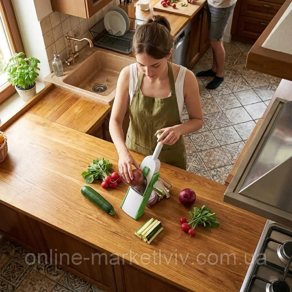 Мультислайсер для овочів, Brava Spring Slicer, Зелений / Овочерізка ручна / Кухонний слайсер для овочів