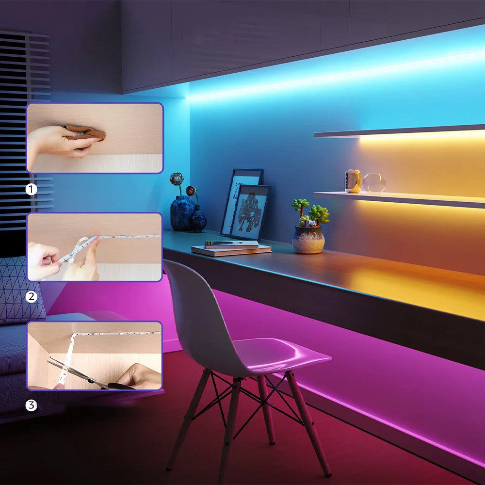 Світлодіодна LED стрічка 5м, від USB + пульт, Bluetooth, RGB / Лед підсвітка в кімнату / Самоклеюча RGB стрічка