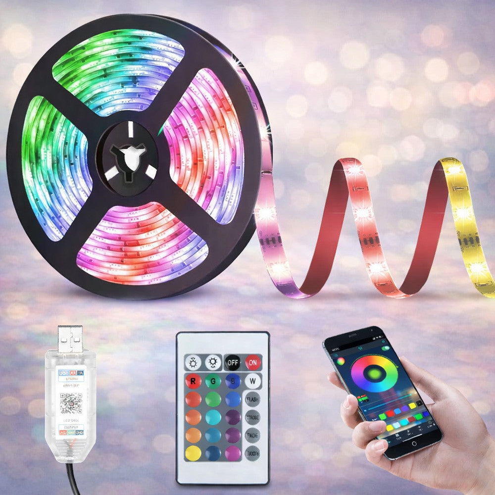 Світлодіодна LED стрічка 5м, від USB + пульт, Bluetooth, RGB / Лед підсвітка в кімнату / Самоклеюча RGB стрічка