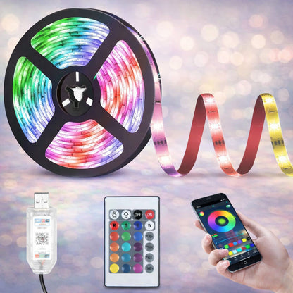 Світлодіодна LED стрічка 5м, від USB + пульт, Bluetooth, RGB / Лед підсвітка в кімнату / Самоклеюча RGB стрічка