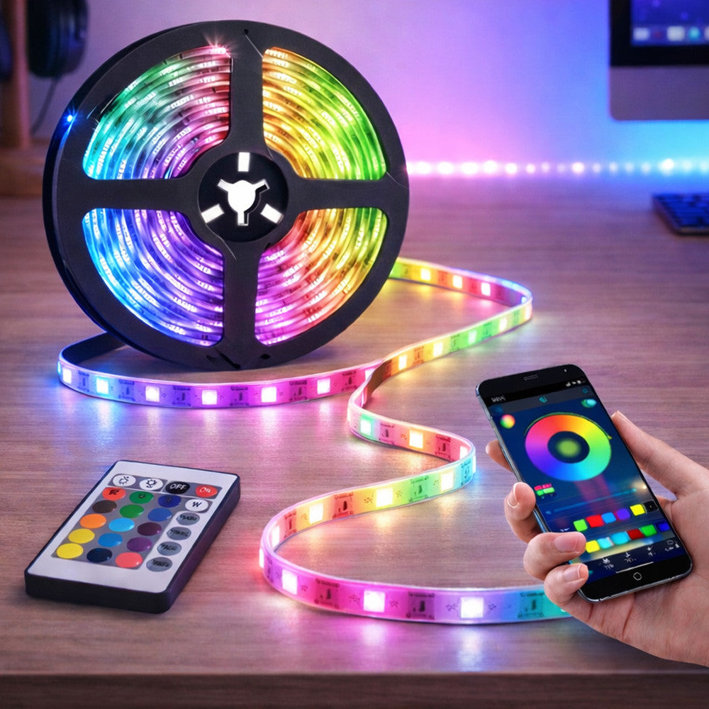 Світлодіодна LED стрічка 5м, від USB + пульт, Bluetooth, RGB / Лед підсвітка в кімнату / Самоклеюча RGB стрічка