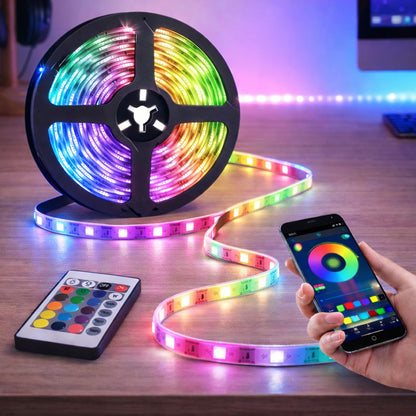 Світлодіодна LED стрічка 5м, від USB + пульт, Bluetooth, RGB / Лед підсвітка в кімнату / Самоклеюча RGB стрічка