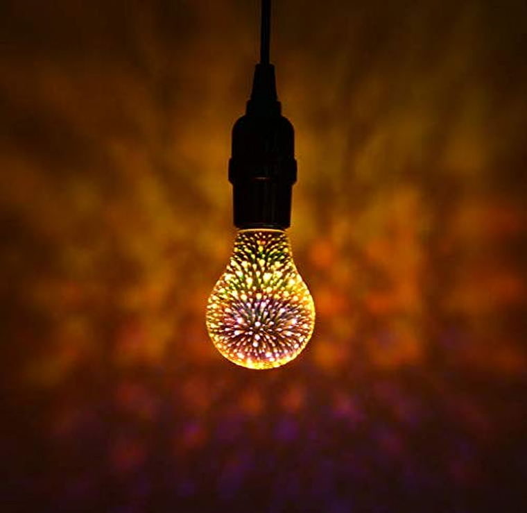 3D Лампочка Феєрверк Е27, 4 Вт, A60, Срібляста / Декоративна лед лампочка / Світлодіодна лампа в патрон