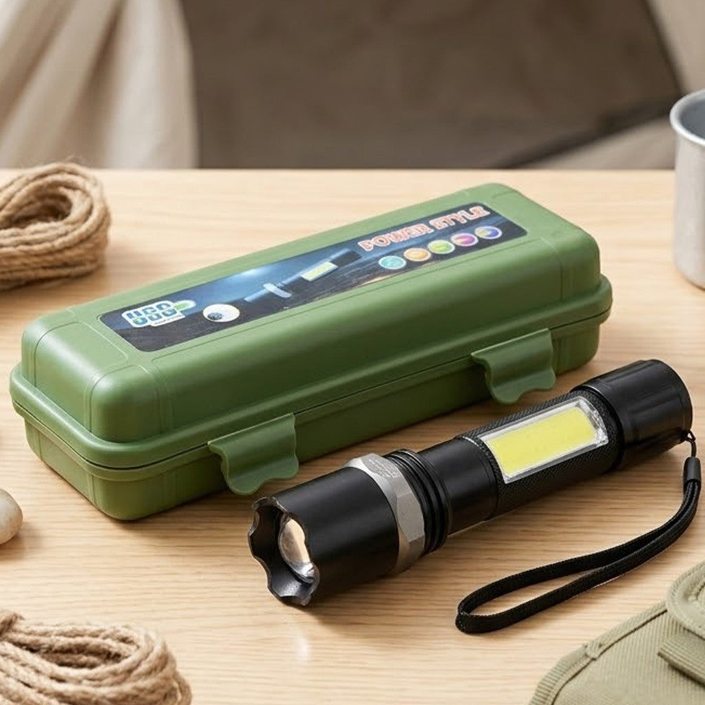 Ручний ліхтар акумуляторний з ZOOM, USB, 9626-XPE+COB, Чорний / Світлодіодний ліхтарик / Тактичний ліхтарик ручний